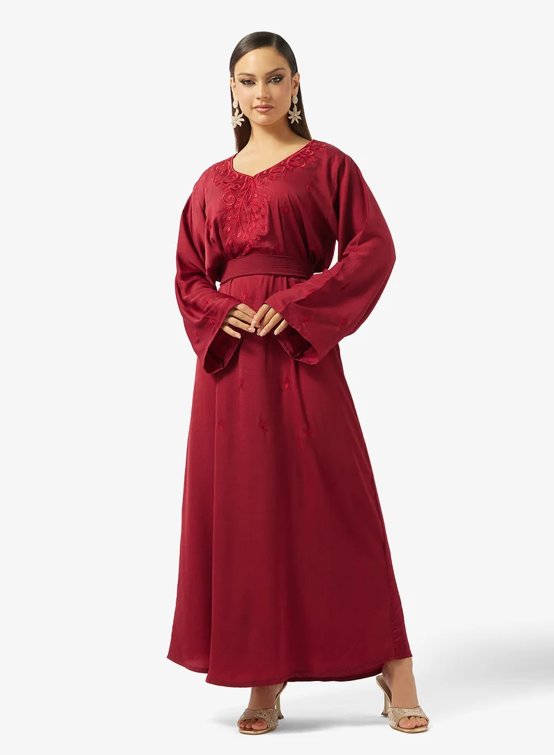 hayas closet Floral Embroidery Work At Front Section And Belt Jalabiya